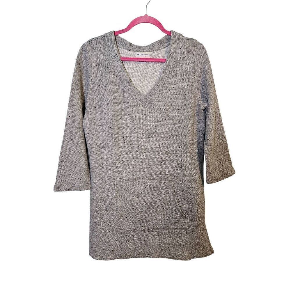 Liz Claiborne Weekend long gray speckled sweatshirt. Size L.